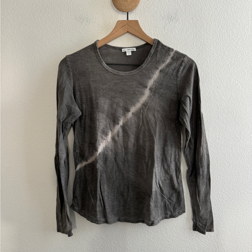 James Perse Long Sleeve Crewneck Tee in Charcoal with Diagonal Fade